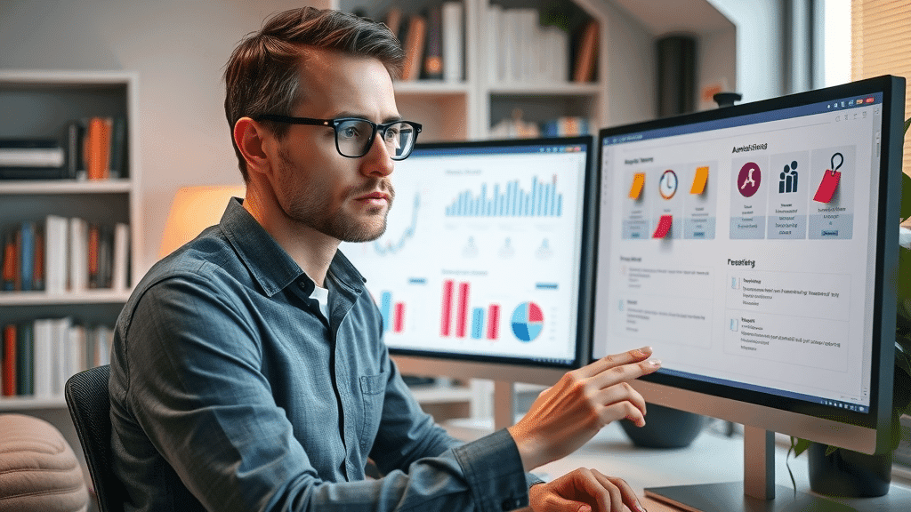 Small business owner reviewing automation software features; marketing automation for SMBs, automation software, small businesses