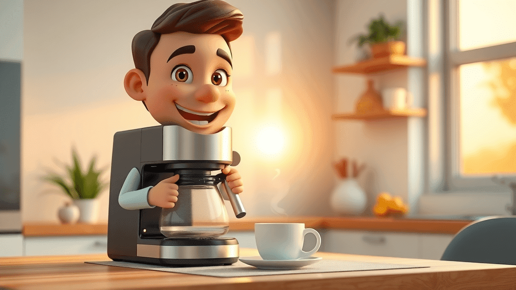 modern kitchen with smart home devices, automated morning routine with coffee machine and lights - home automation services