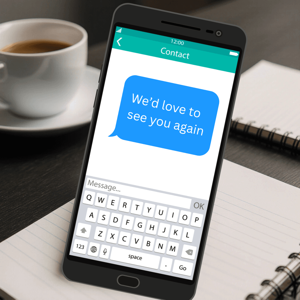 SMS notification on phone inviting a previous customer to return