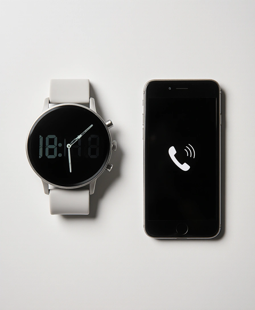 Stopwatch beside a ringing phone representing instant response to new enquiries