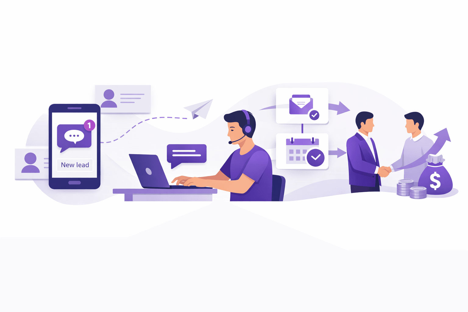 Small business lead response system showing a new enquiry, rapid reply and follow-up process to improve conversions